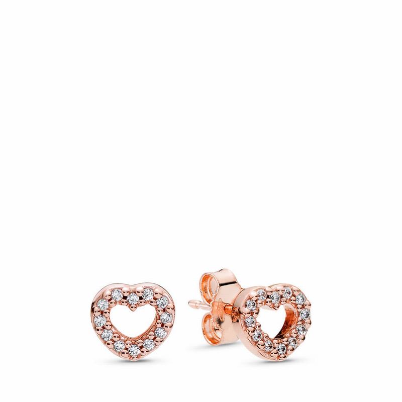 Pandora Rose™ Captured Hearts Stud Earrings Ireland - Pandora Rose/Cubic Zirconia - 867902GIQ